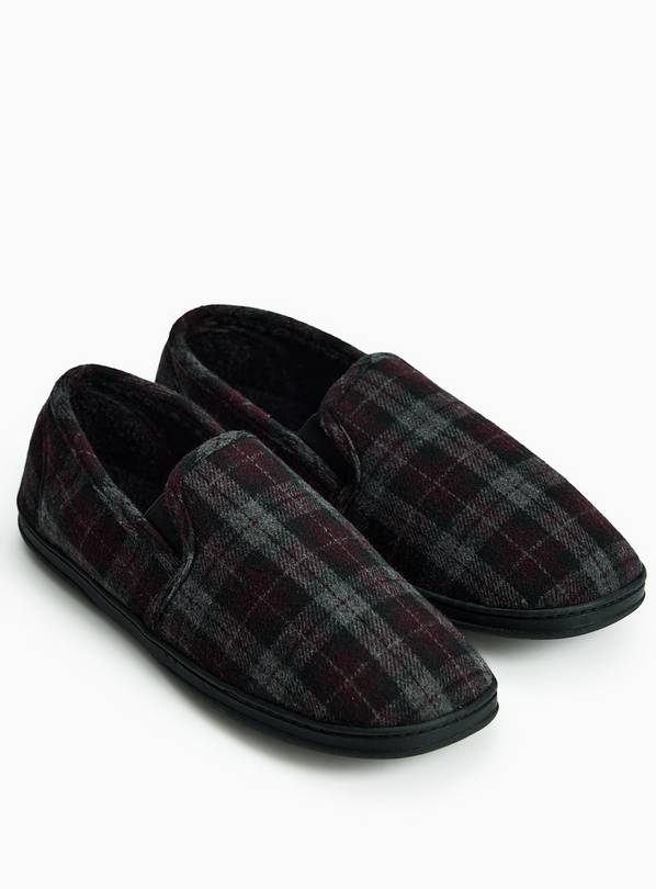 Burgundy Check Borg Full Slippers 10